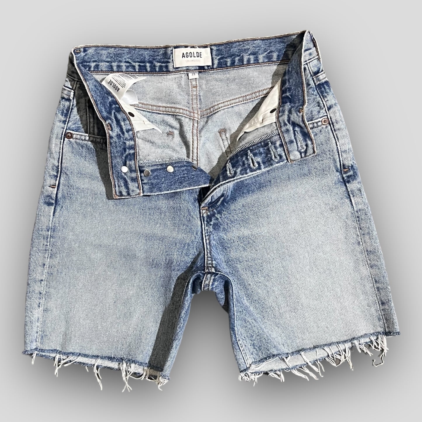 HIGH-RISE CUT-OFF DENIM SHORTS WASHED MEDIUM LIGHT