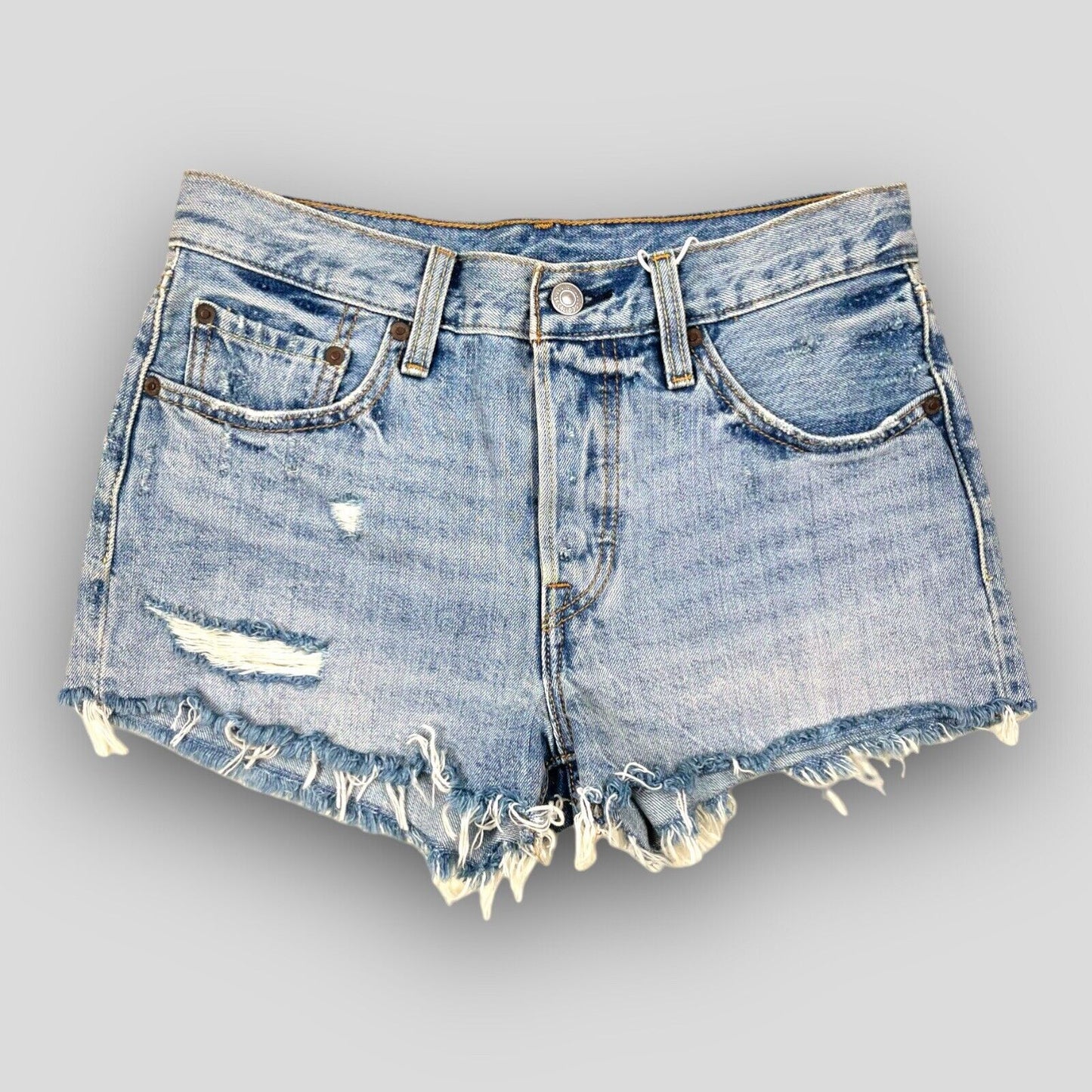 MID-RISE CUT-OFF DENIM SHORTS WASHED LIGHT