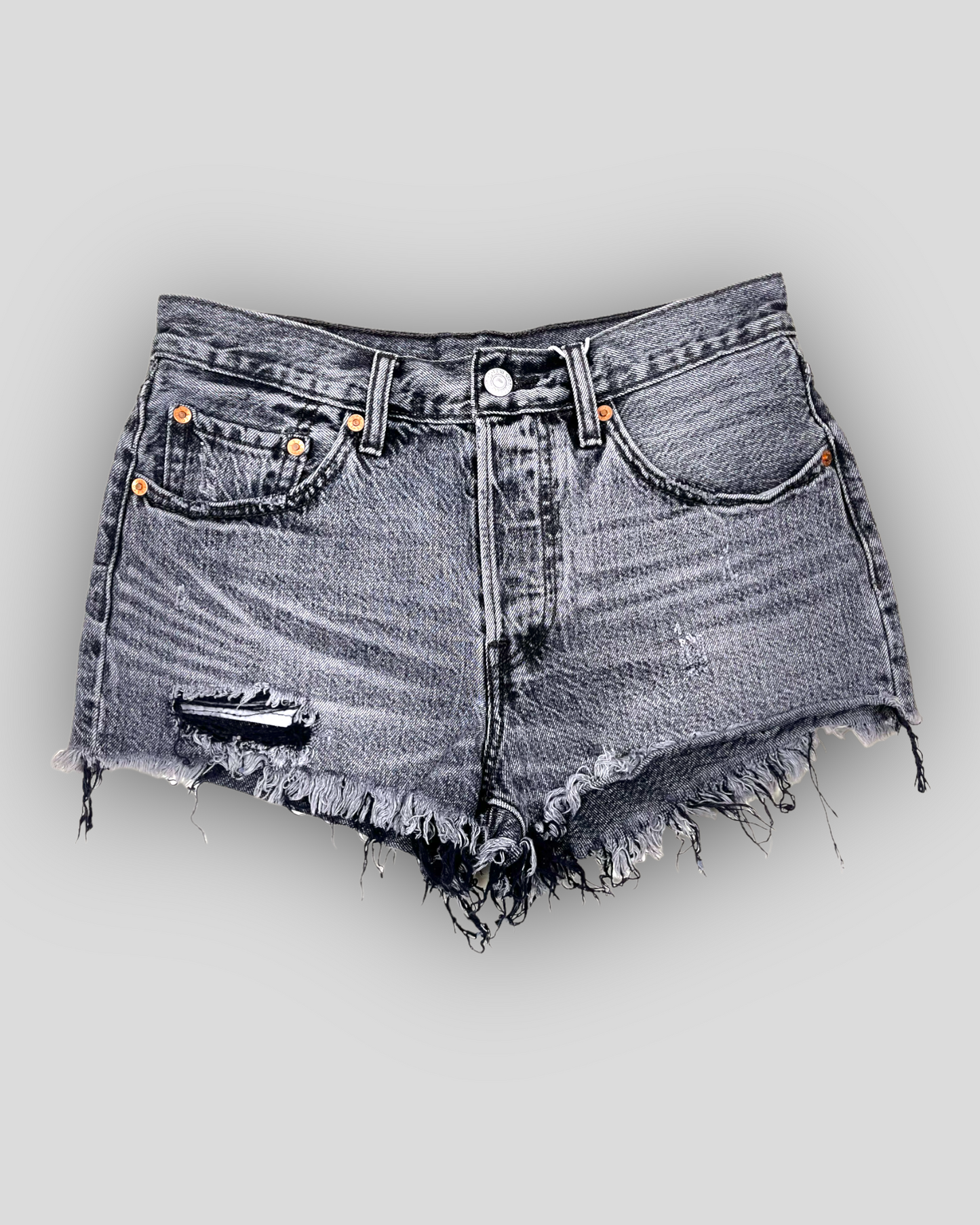 HIGH-RISE CUT-OFF DENIM SHORTS WASHED GREY