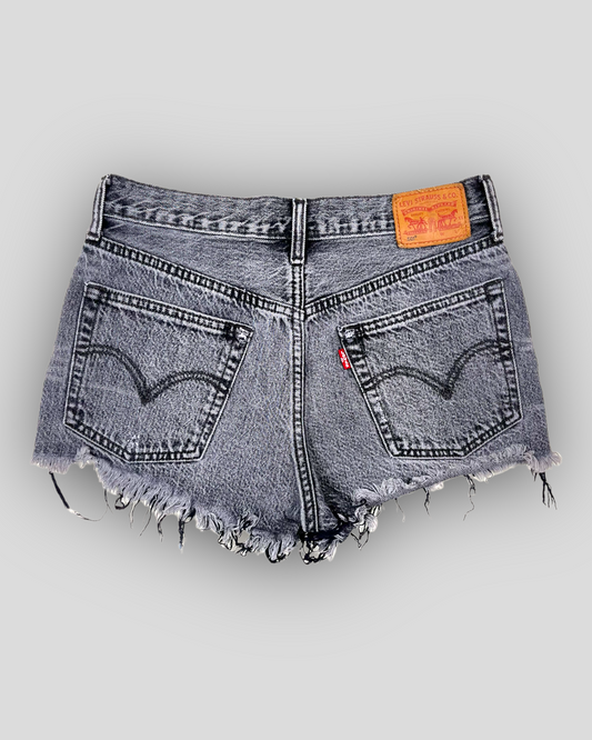 HIGH-RISE CUT-OFF DENIM SHORTS WASHED GREY